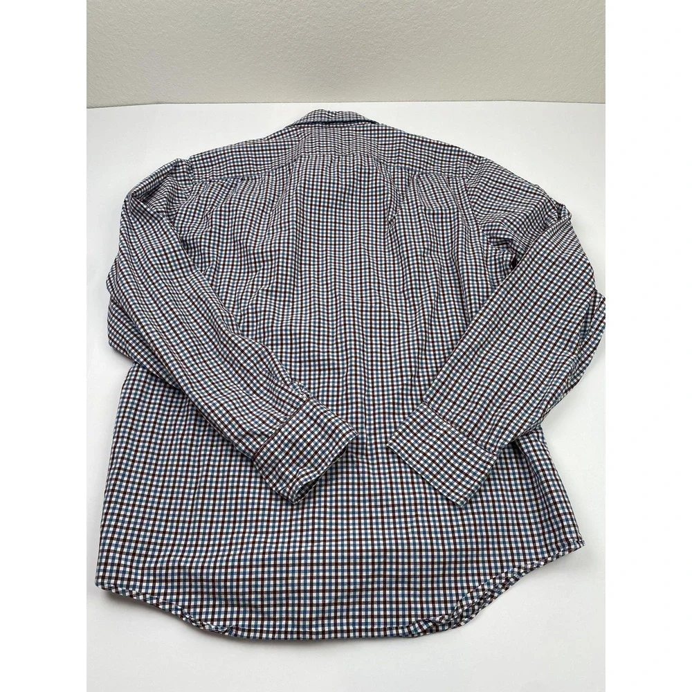 J Crew Mens Medium Blue Brown Check Button Up Long Sleeve Cotton Shirt 31872